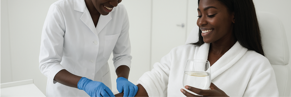 Patient receiving IV therapy consultation